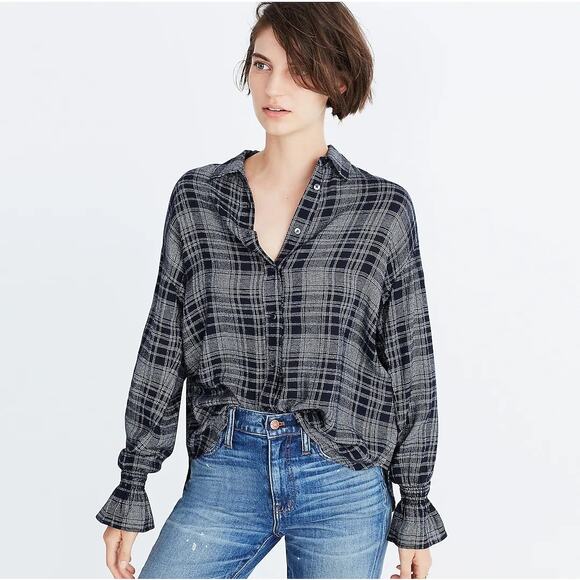 Madewell Tops - Madewell Westward Bell-Sleeve Shirt in Plaid Medium Smock Sleeve Button Down
